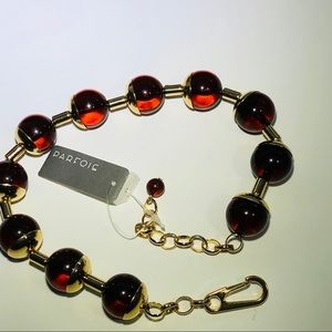 Adjustable 19.5” necklace metal caramel beads NWT